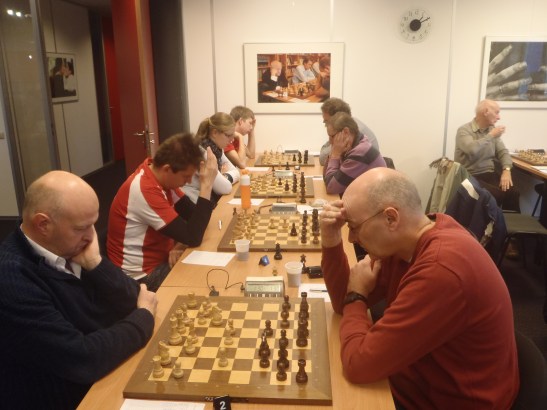 Onze zwart borden: Peter, Leo (aan de wandel) Evert en Bastiaan.